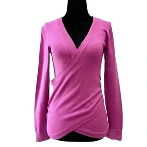 Ricki’s Wrap Front Sweater Deep V Neck Thin Knit Stretch Fit Fuschia Pink XS